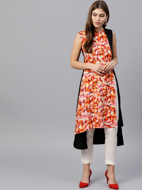 

GERUA Women Orange & Black Printed A-Line Kurta