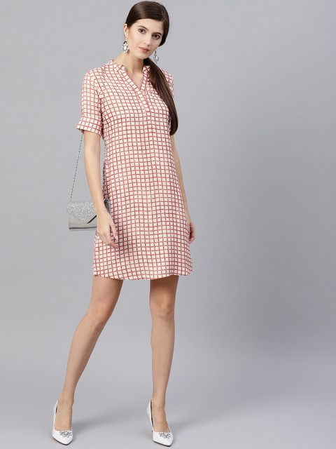 

GERUA Women Off-White & Red Checked A-Line Dress