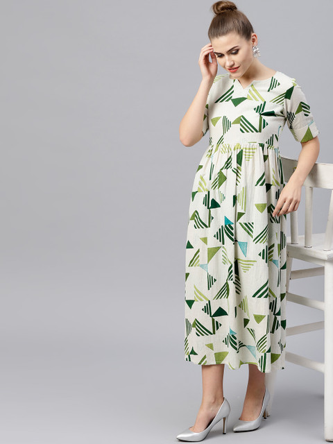 

GERUA Women Off-White & Green Printed Maxi Dress