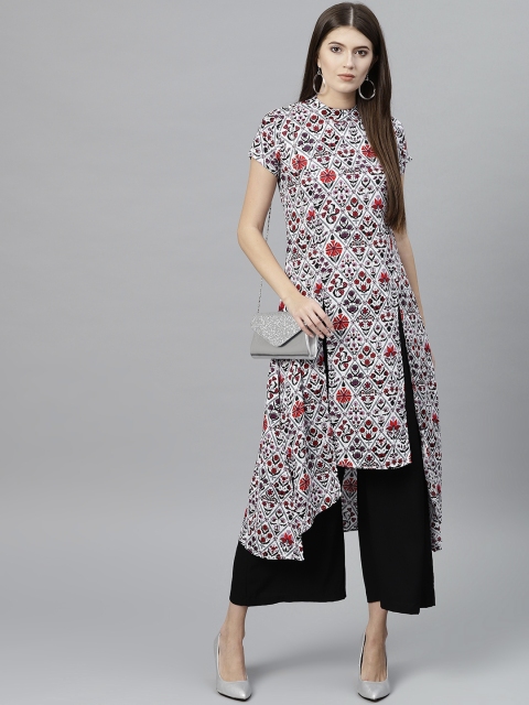 

GERUA Women White & Purple Printed A-Line Kurta
