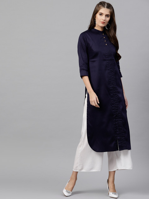 

GERUA Women Navy Blue Solid Straight Kurta