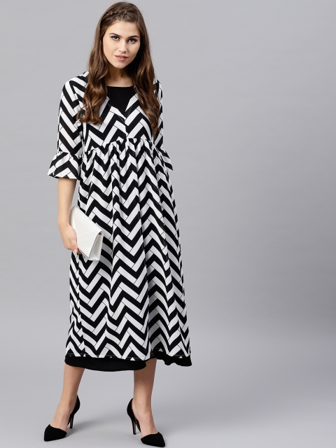 

GERUA Women Black & White Printed Midi A-Line Dress