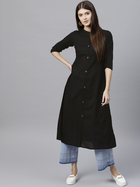 

GERUA Women Black Woven Design A-Line Kurta