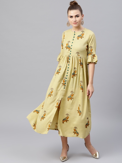 

GERUA Women Yellow Printed A-Line Dress