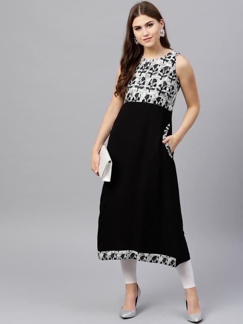 

GERUA Women Black & Grey Solid A-Line Kurta