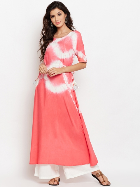 

studio rasa Women Pink & Off-White Tie & Dye A-line Kurta with Palazzos