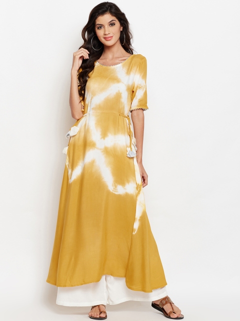 

studio rasa Women Yellow & Off-White Tie & Dye A-line Kurta with Palazzos