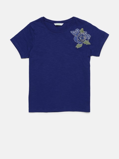 

Bossini Girls Navy Blue Self Design Round Neck T-shirt