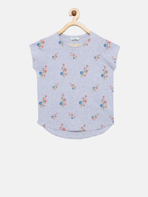 

Bossini Girls Grey Melange Printed High-Low Top