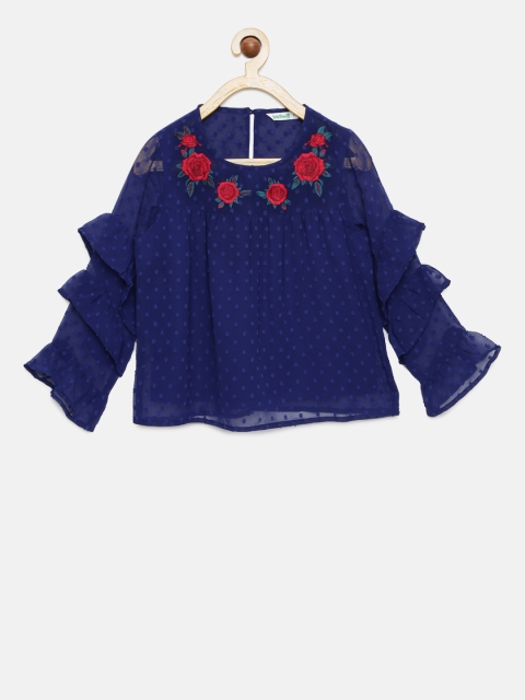 

Bossini Girls Navy Blue Self Design Top
