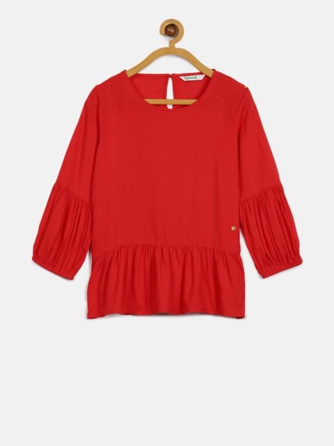 

Bossini Girls Red Solid Peplum Top