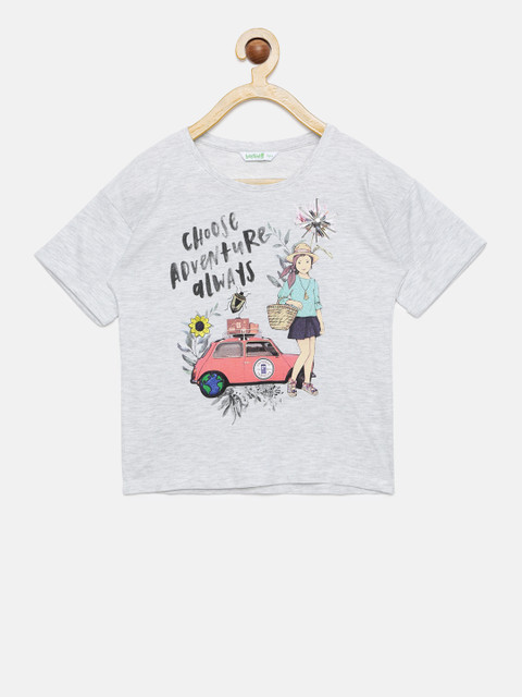 

Bossini Girls Grey Melange Printed Round Neck T-shirt
