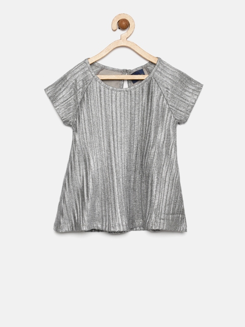 

Juniors by Lifestyle Girls Silver-Toned Metallic Sheen Self-design A-Line Top