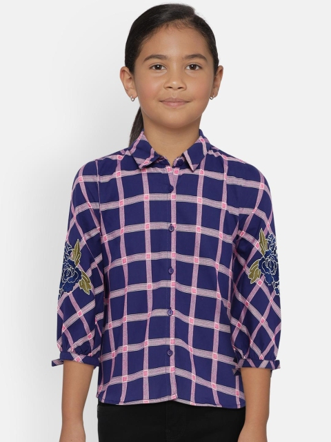 

Bossini Girls Navy Blue & Pink CORDELIA Regular Fit Checked Casual Shirt