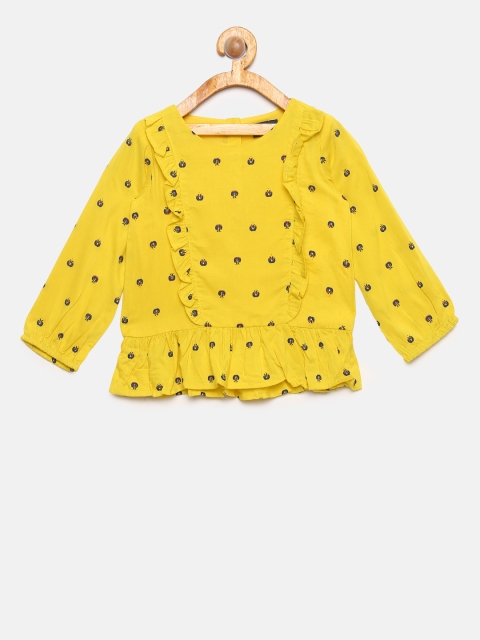 

Juniors by Lifestyle Girls Yellow Printed Ruffled Top
