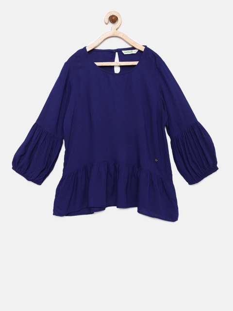 

Bossini Girls Navy Blue Self Design Peplum Top