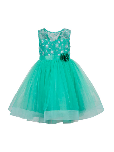 

Toy Balloon kids Girls Sea Green Self Design Fit and Flare Dress