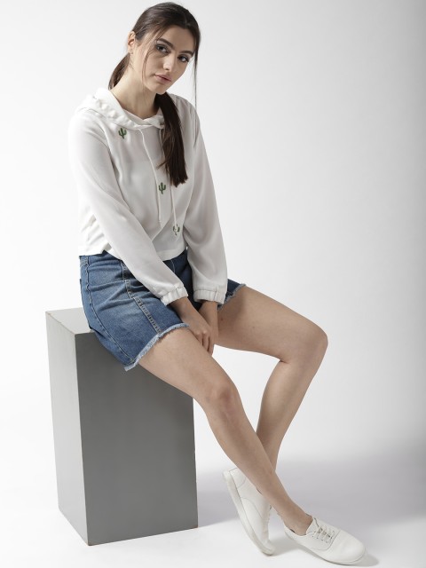

QUIERO Women White Embroidered Hooded Top