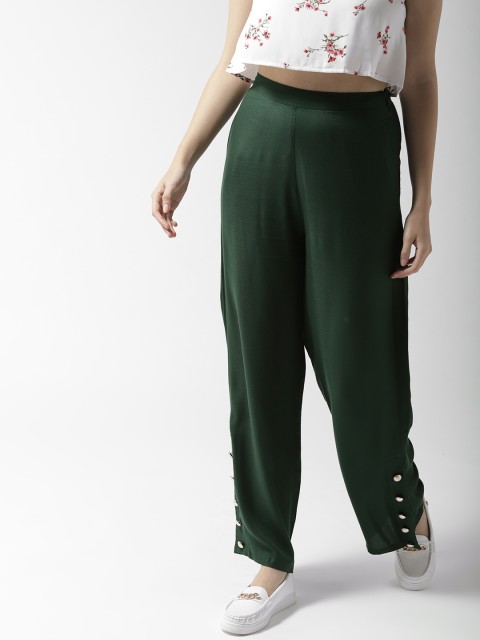 

QUIERO Women Green Regular Fit Solid Parallel Trousers