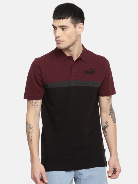 

Puma Men Black & Maroon Elevated ESS Stripe Polo T-Shirt