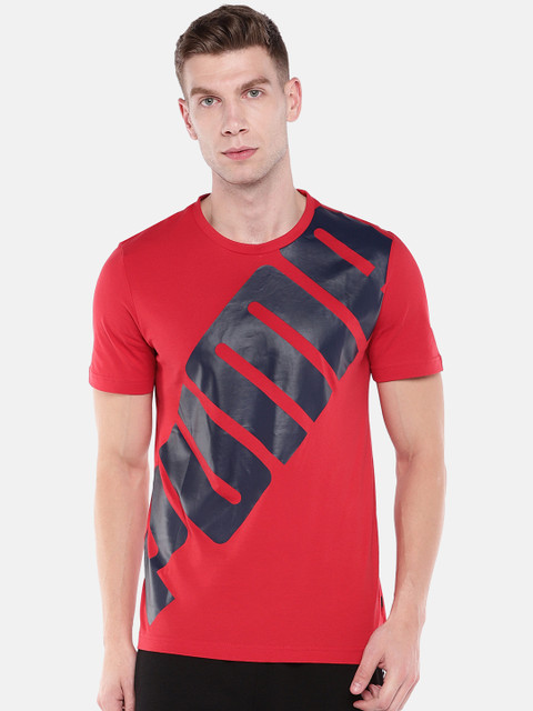 

Puma Men Red & Navy Blue Printed Oversize Logo Printed Round Neck T-shirt