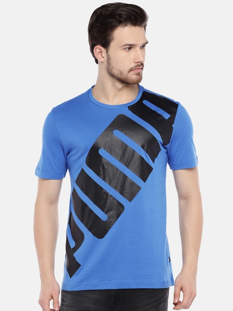 

Puma Men Blue Printed Round Neck OversizeLogoTee Pure Cotton T-shirt
