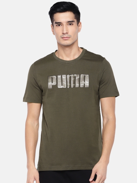 

Puma Men Olive Green Printed Camo Logo T-shirt