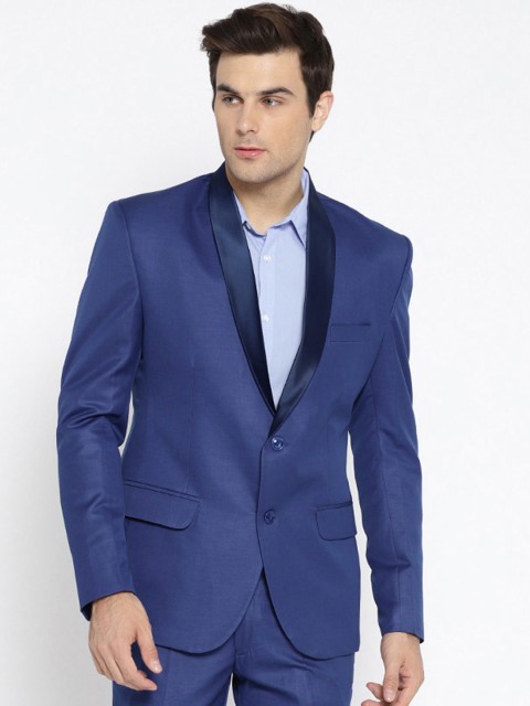 

Routeen Blue Single-Breasted Slim Fit Tuxedo Blazer