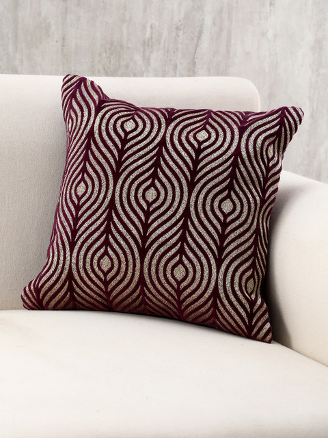 

Pure Home and Living Purple Embroidered Geometric Square Cushion Cover