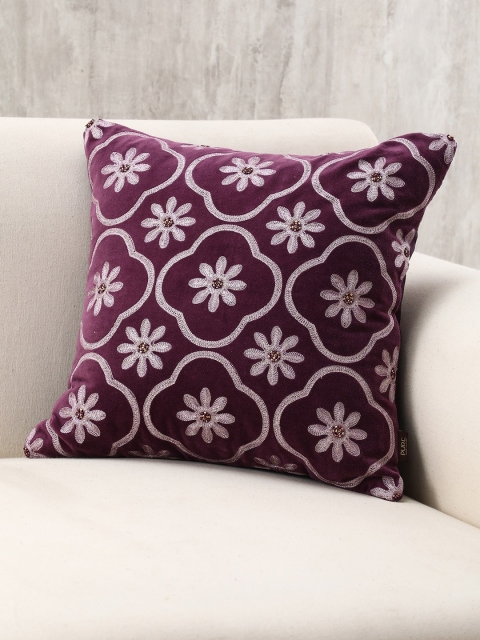 

Pure Home and Living Purple Embroidered Floral Square Cushion Cover