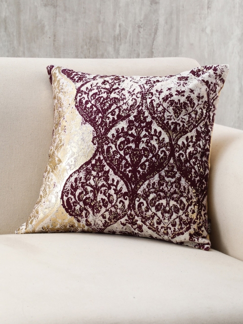 

Pure Home and Living Purple and Gold-Toned Single Floral Square Cushion Covers