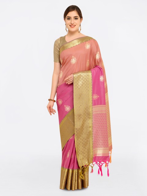 

Varkala Silk Sarees Pink & Gold-Toned Silk Blend Woven Design Kanjeevaram Saree