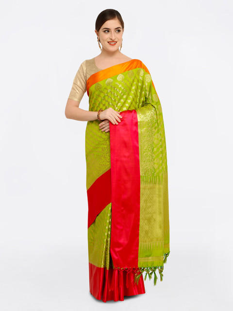 

Varkala Silk Sarees Green & Red Silk Blend Woven Design Kanjeevaram Saree