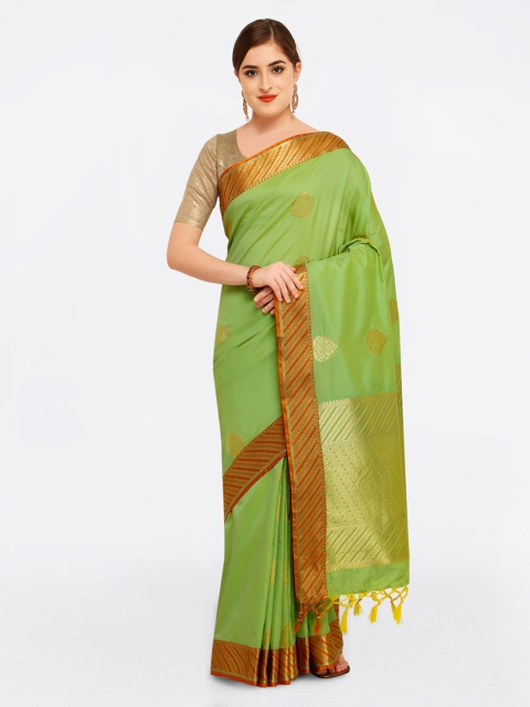 

Varkala Silk Sarees Green & Orange Silk Blend Woven Design Kanjeevaram Saree