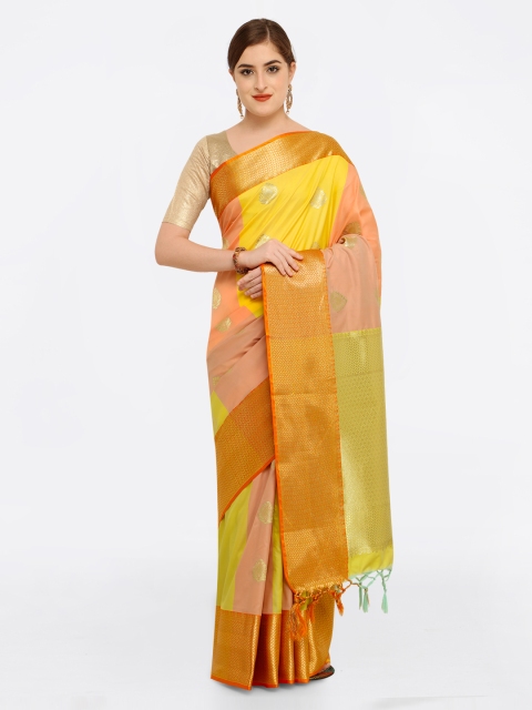 

Varkala Silk Sarees Yellow & Peach-Coloured Silk Blend Woven Design Kanjeevaram Saree