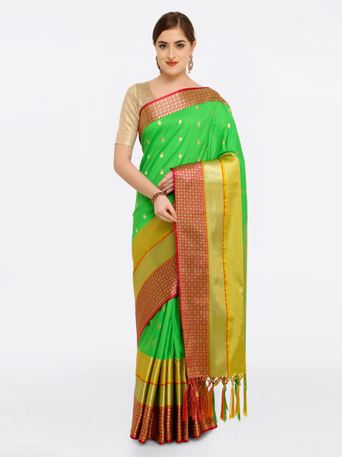 

Varkala Silk Sarees Green Silk Blend Woven Design Kanjeevaram Saree