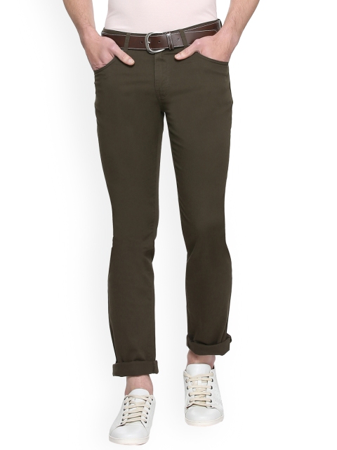

V Dot Men Olive Green Slim Fit Self Design Chinos