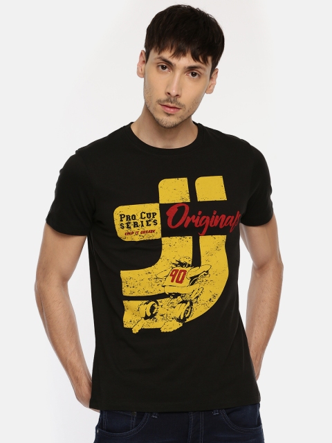 

Jack Jones Men Black Printed Slim Fit Round Neck Pure Cotton T-shirt
