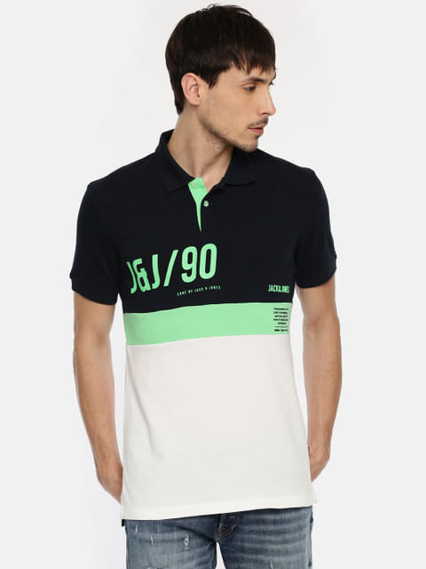 

Jack & Jones Men Blue Colourblocked Polo Collar T-shirt