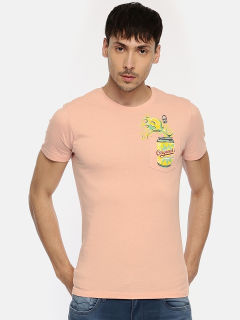 

Jack & Jones Men Pink Printed Round Neck T-shirt