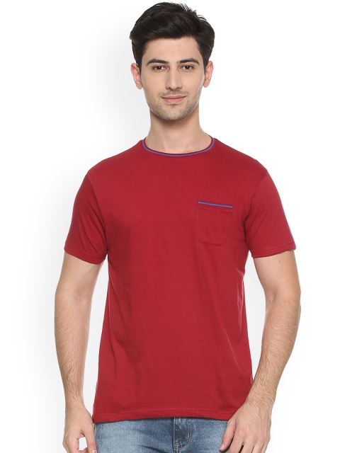 

People Men Red Solid Round Neck T-shirt