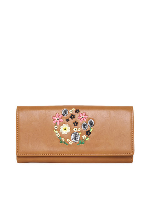 

Allen Solly Women Tan Brown Embroidered Three Fold Wallet