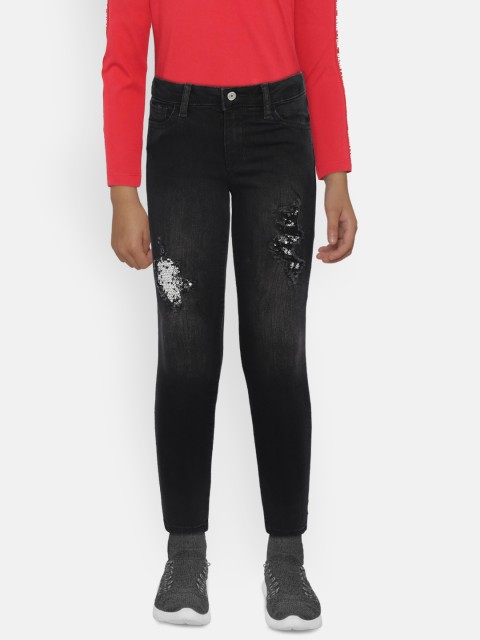

GAP Boys' Superdenim Destructed Sequin Super Skinny Jeans with Fantastiflex, Black