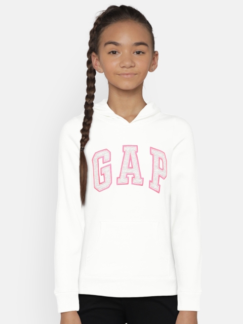 

GAP Girls' White Logo Hoodie Sweatshirt in Fleece