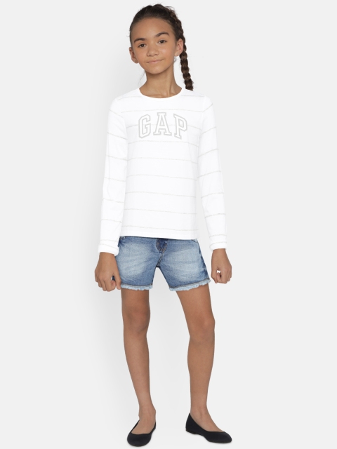 

GAP Girls' Sequin Logo Striped Tee, White