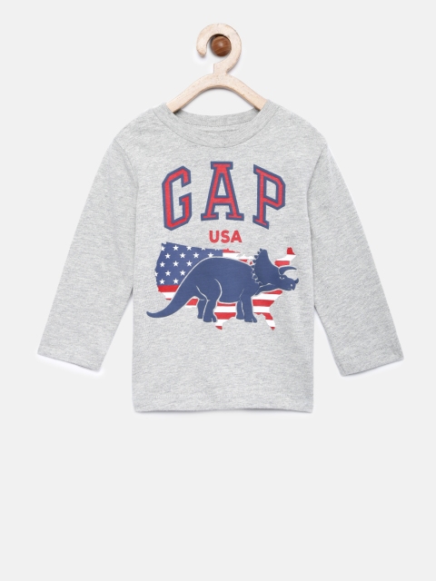 

GAP Boys Grey Melange Brand Logo Print T-Shirt