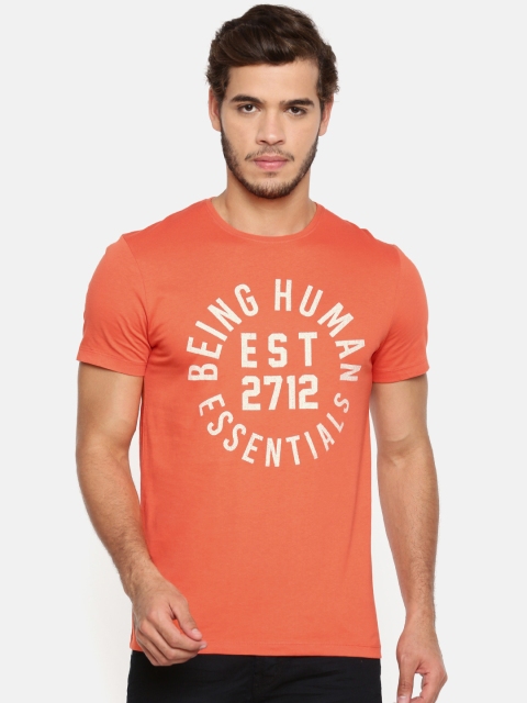 

Being Human Men Orange Printed Round Neck T-shirt