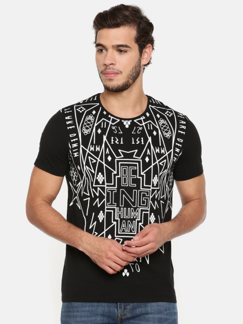 

Being Human Men Black Printed Round Neck Pure Cotton T-shirt