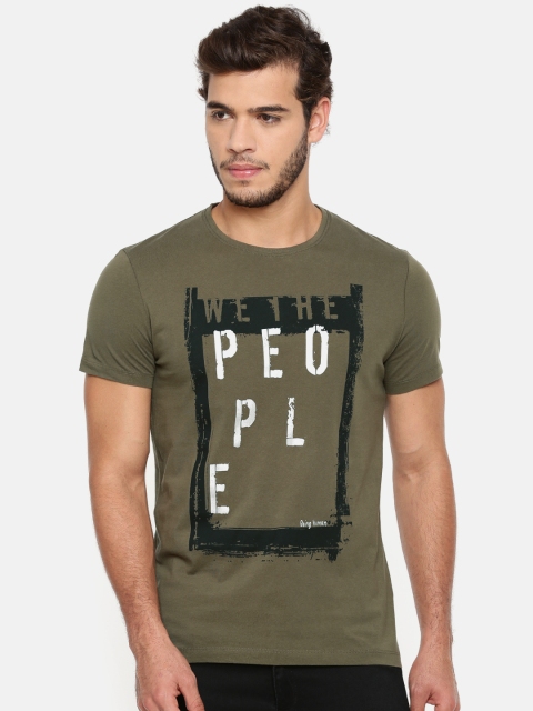 

Being Human Men Olive Green Printed Round Neck Pure Cotton T-shirt