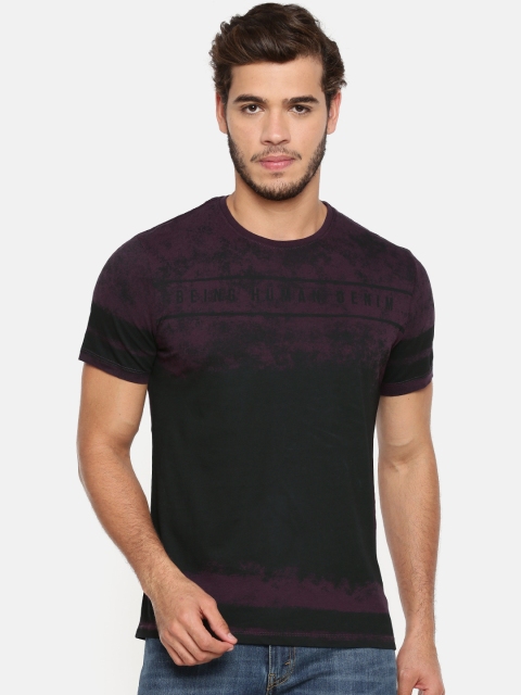 

Being Human Men Purple & Black Printed Round Neck T-shirt